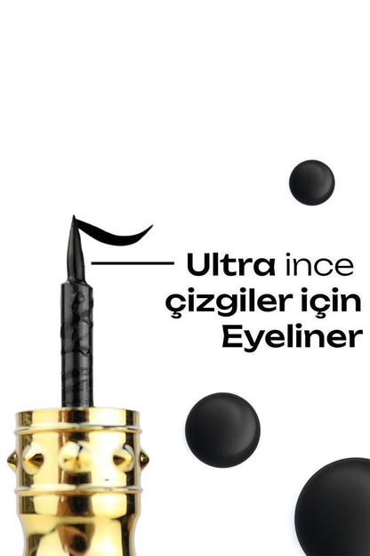 Dokuzgen Tasarımlı Gold Ambalajlı İnce Uçlu Eyeliner