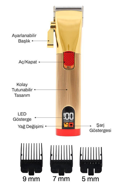 Gold Tasarımlı LCD Ekranlı Tıraş Makinesi