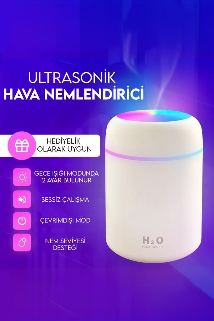 H2o Humidifier Hava-Oda- Araç Nemlendirici Led Işıklı Buhar Makinesi Beyaz