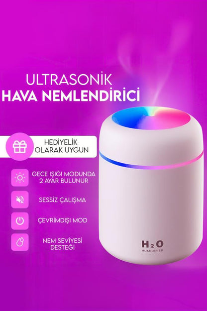 H2o Humidifier Hava-Oda- Araç Nemlendirici Led Işıklı Buhar Makinesi Pembe