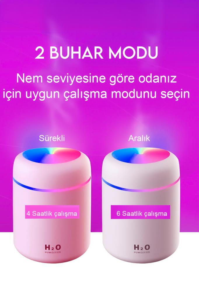 H2o Humidifier Hava-Oda- Araç Nemlendirici Led Işıklı Buhar Makinesi Pembe