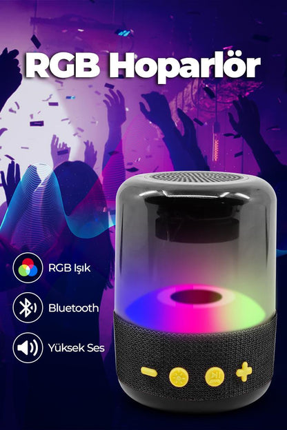 Işıklı Taşınabilir Bluetooth Hoparlör Siyah