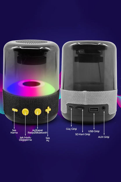 Işıklı Taşınabilir Bluetooth Hoparlör Siyah