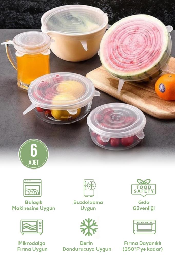 Isıya Dayanıklı Sızdırmaz 6’lı Silikon Streç Kapak Seti