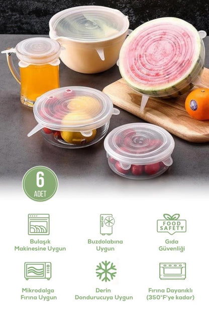 Isıya Dayanıklı Sızdırmaz 6’lı Silikon Streç Kapak Seti