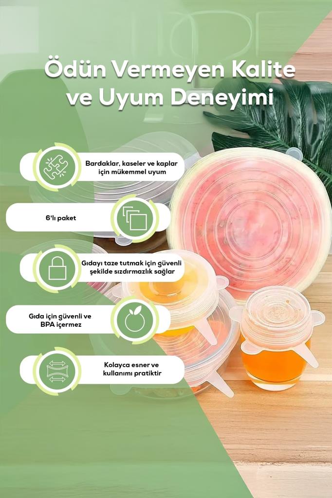 Isıya Dayanıklı Sızdırmaz 6’lı Silikon Streç Kapak Seti