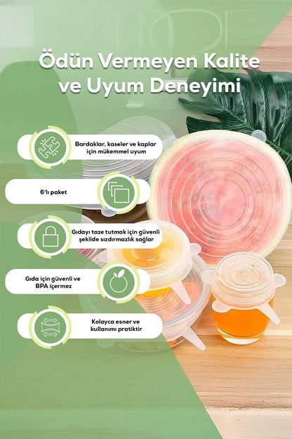 Isıya Dayanıklı Sızdırmaz 6’lı Silikon Streç Kapak Seti