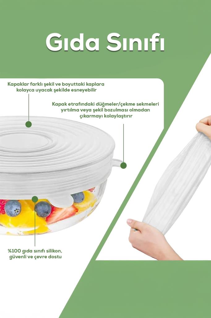 Isıya Dayanıklı Sızdırmaz 6’lı Silikon Streç Kapak Seti