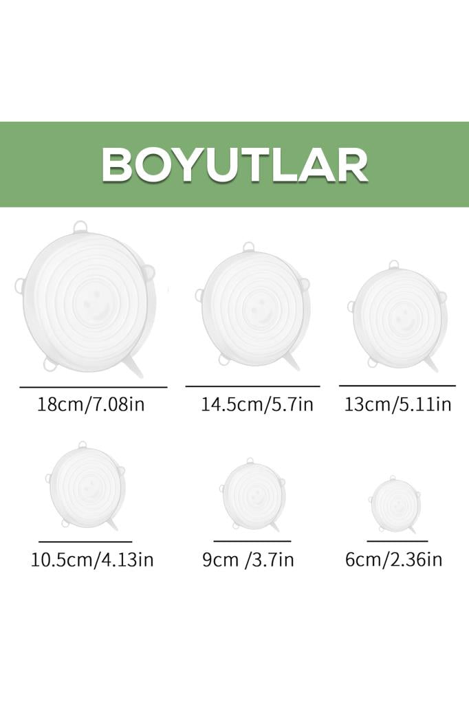 Isıya Dayanıklı Sızdırmaz 6’lı Silikon Streç Kapak Seti