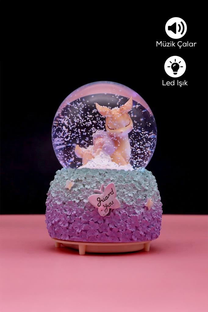 Kahverengi Ceylan Figürlü Müzikli LED Işıklı Kar Küresi
