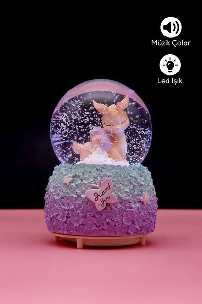 Kahverengi Ceylan Figürlü Müzikli LED Işıklı Kar Küresi
