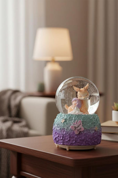 Kahverengi Ceylan Figürlü Müzikli LED Işıklı Kar Küresi