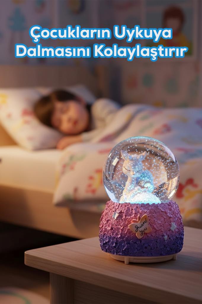 Kahverengi Ceylan Figürlü Müzikli LED Işıklı Kar Küresi