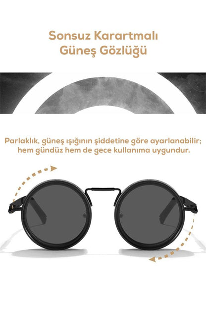 Karartma Özellikli Yuvarlak Metal Çerçeveli Güneş Gözlüğü