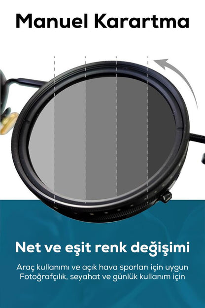Karartma Özellikli Yuvarlak Metal Çerçeveli Güneş Gözlüğü