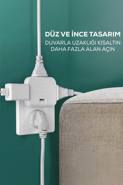 Katlanabilir 3 Girişli Çoklu Priz Adaptörü