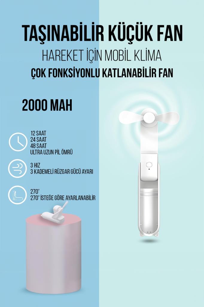 Katlanabilir Powerbank Özellikli El Fanı