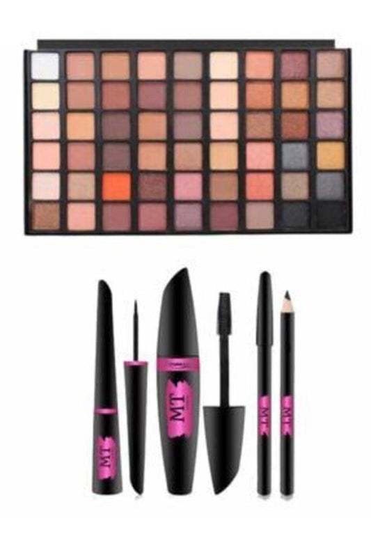 (KIRILABİLİR) 2'li Set 54'lü Sedefli - Mat Far Paleti + 3 IN 1 Rimel + Eyeliner + Göz Kalemi Seti