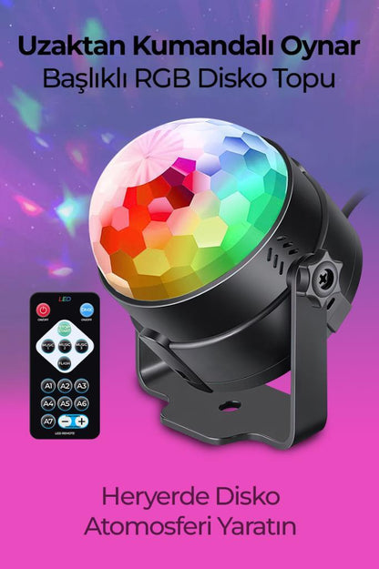 (KIRILABİLİR) Oynar Başlı Renkli Led Işıklı Bluetooth Özellikli Sese Duyarlı Disko Topu