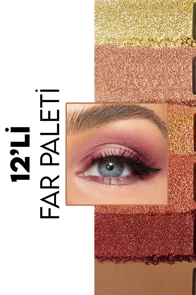 (KIRILABİLİR) Sedefli Far & Highlighter 12'li Far Paleti No:1