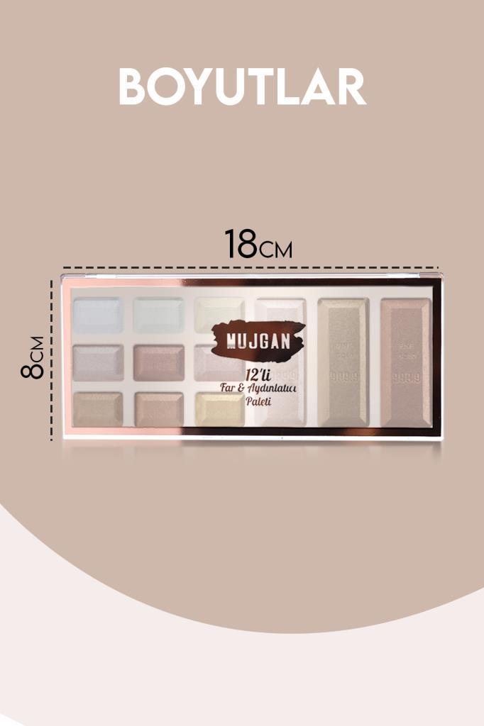 (KIRILABİLİR) Sedefli Far & Highlighter 12'li Far Paleti No:1