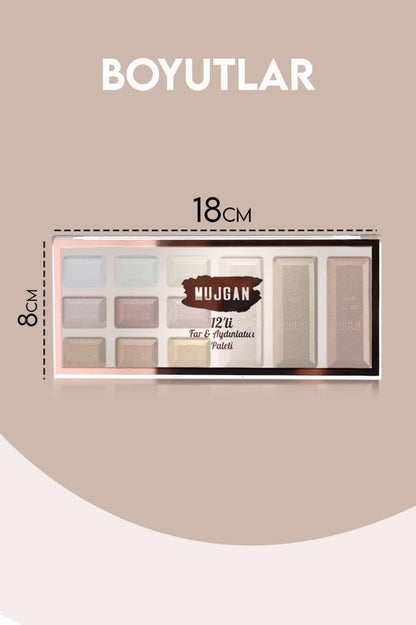 (KIRILABİLİR) Sedefli Far & Highlighter 12'li Far Paleti No:1