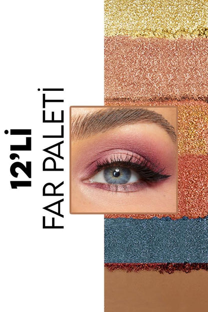 (KIRILABİLİR) Sedefli Far & Highlighter 12'li Far Paleti No:2