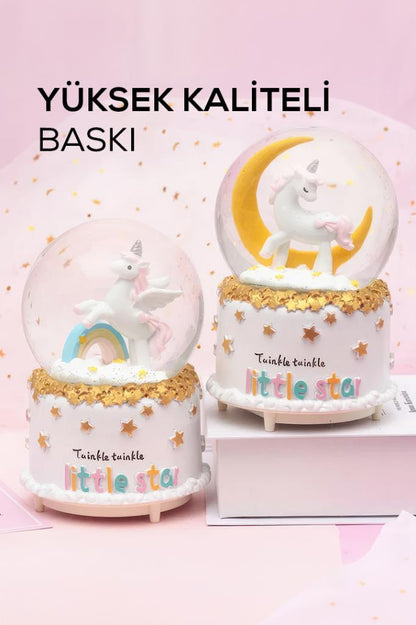 (KIRILABİLİR)Unicorn Gökkuşağı Şekilli Kar Küresi F