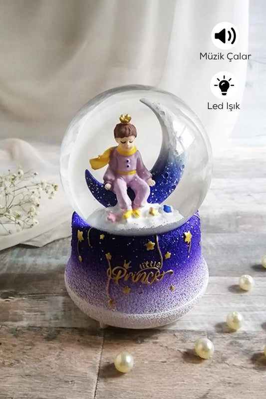 Küçük Prens Ay Temalı Müzikli LED Işıklı Kar Küresi
