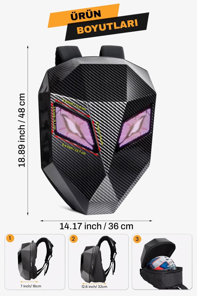 LED Gözlü Bluetooth Bağlantılı Motorcu Sırt Çantası