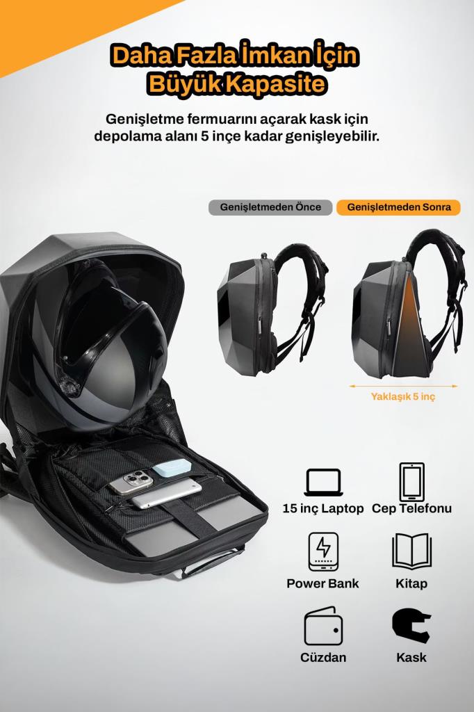 LED Gözlü Bluetooth Bağlantılı Motorcu Sırt Çantası