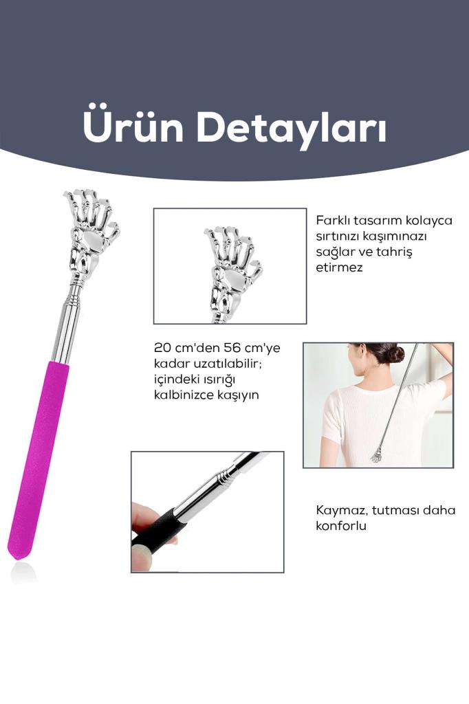 Metal El Şekilli Ayarlanabilir Sırt Kaşıma Çubuğu Mor