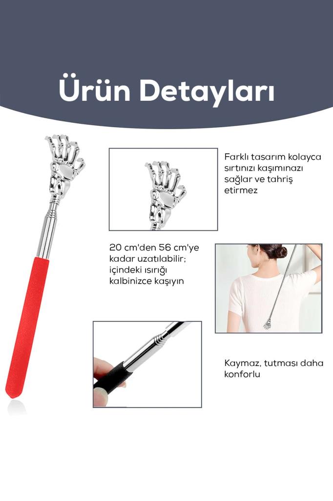 Metal El Şekilli Ayarlanabilir Sırt Kaşıma Çubuğu Kırmızı