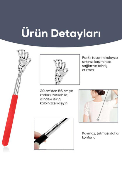 Metal El Şekilli Ayarlanabilir Sırt Kaşıma Çubuğu Kırmızı
