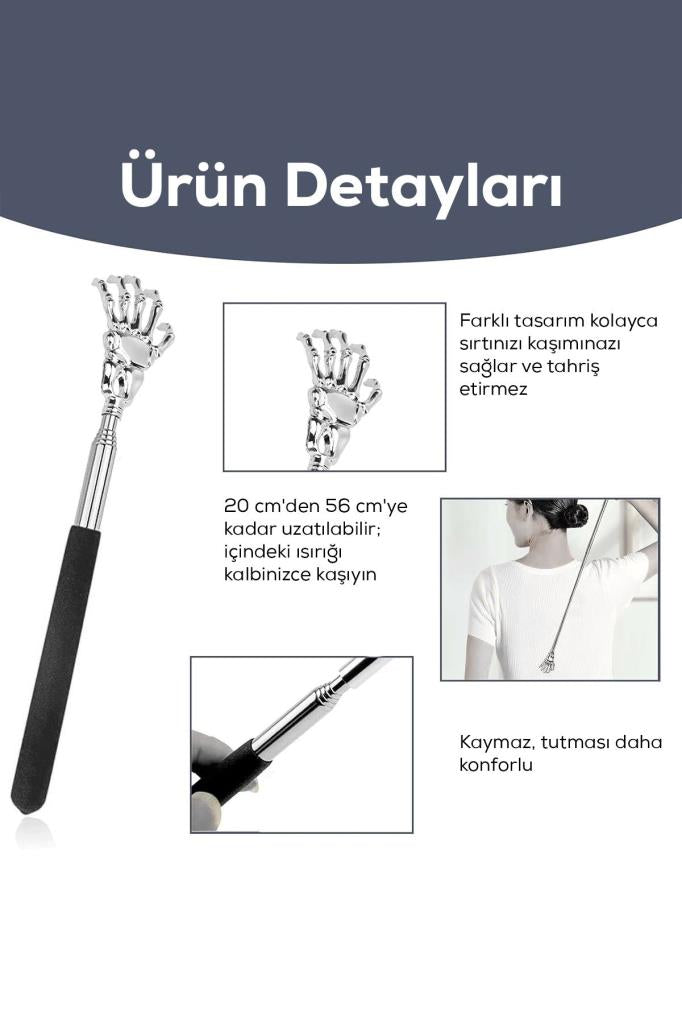 Metal El Şekilli Ayarlanabilir Sırt Kaşıma Çubuğu Siyah