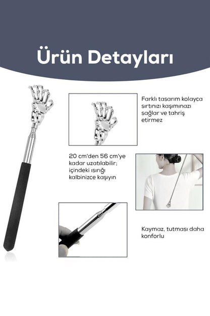 Metal El Şekilli Ayarlanabilir Sırt Kaşıma Çubuğu Siyah