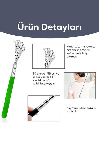 Metal El Şekilli Ayarlanabilir Sırt Kaşıma Çubuğu Yeşil