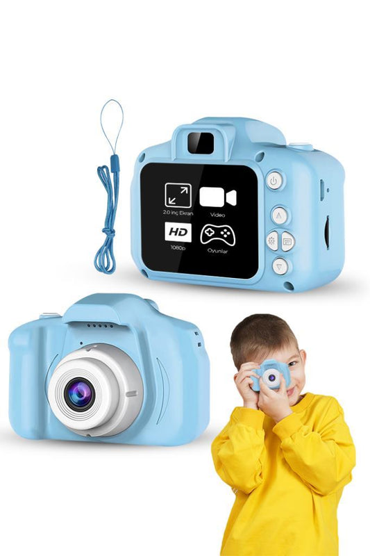 Çocuk Mini Dijital Fotoğraf Makinesi 1080P HD Mavi
