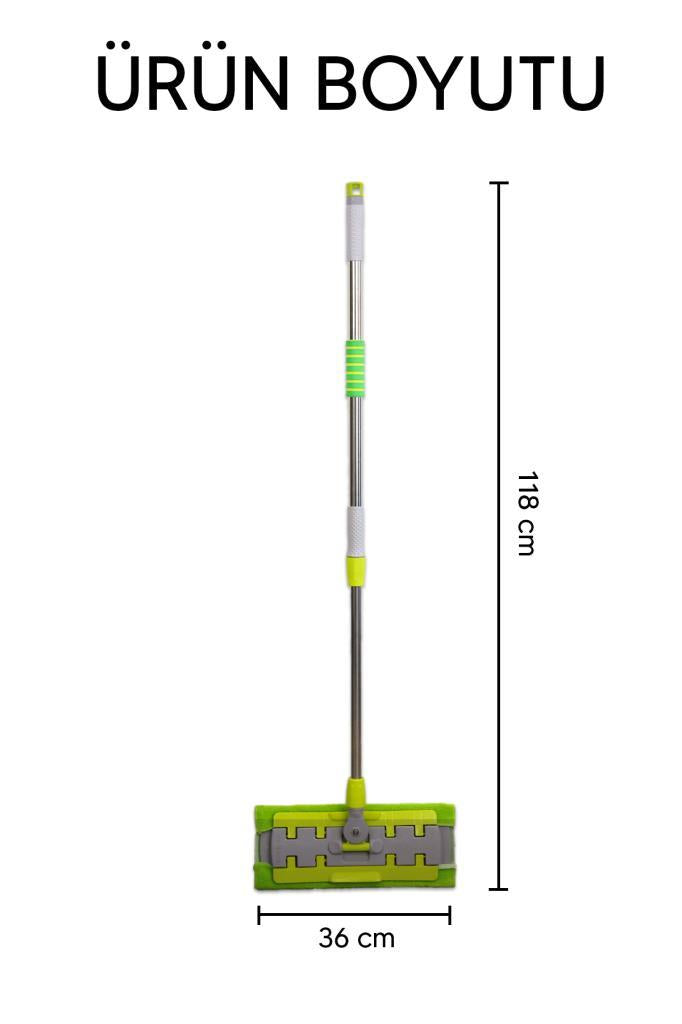 Yedek Başlıklı 180 Derece Dönen Mop Zemin Temizleme Yeşil