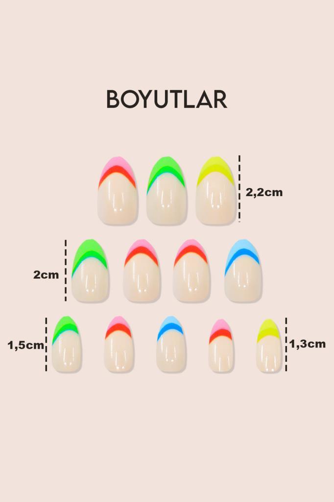 12'li Renkli French Takma Tırnak T91 B