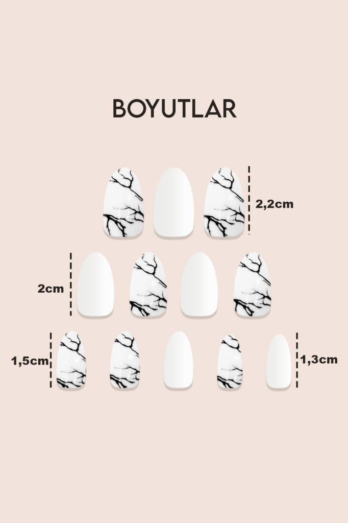 12'li Beyaz-Siyah Yıldıırm Desenli Takma Tırnak T94 E