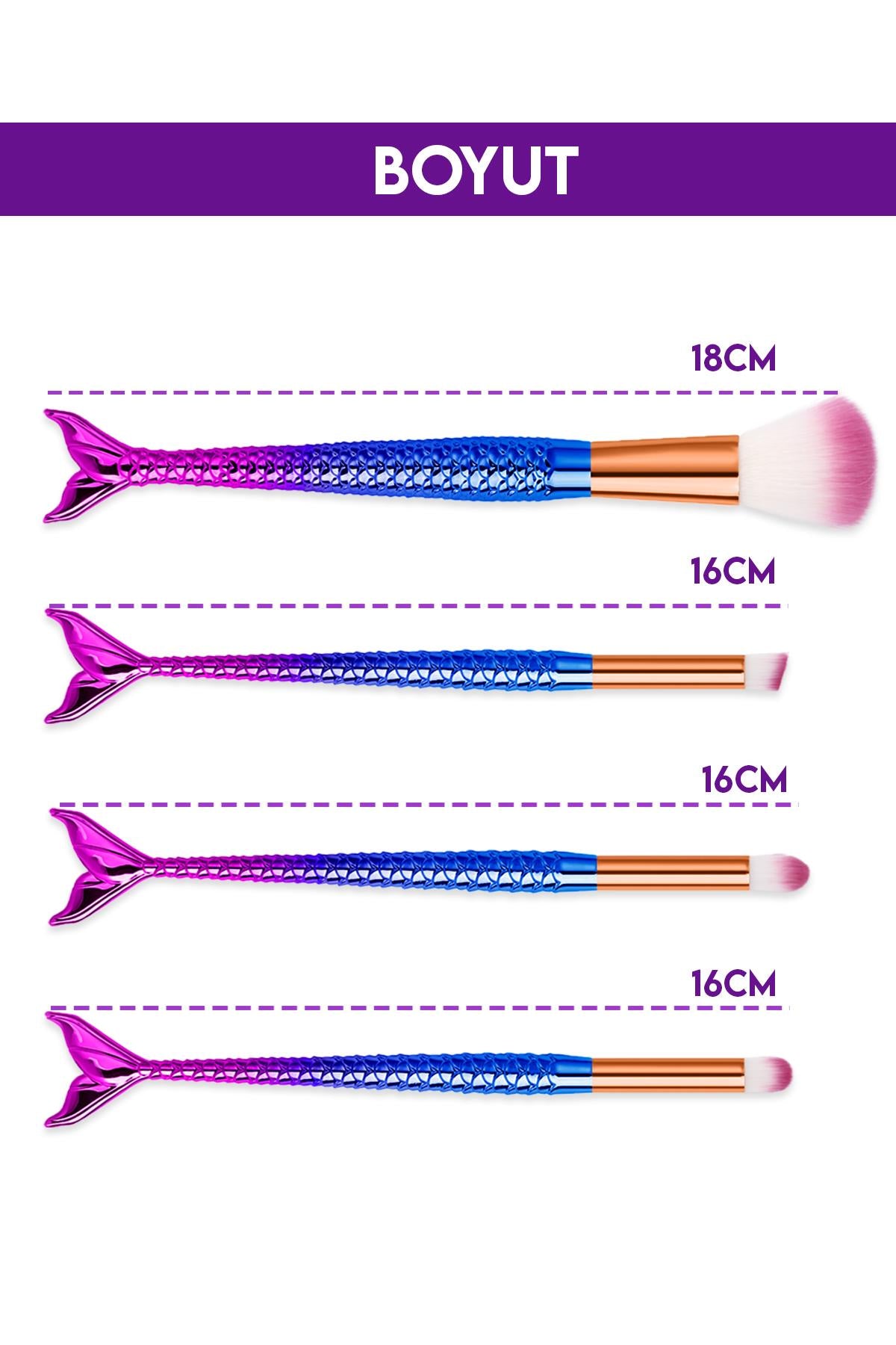 4'lü Balık Makyaj Fırça Seti Mor ve Mavi
