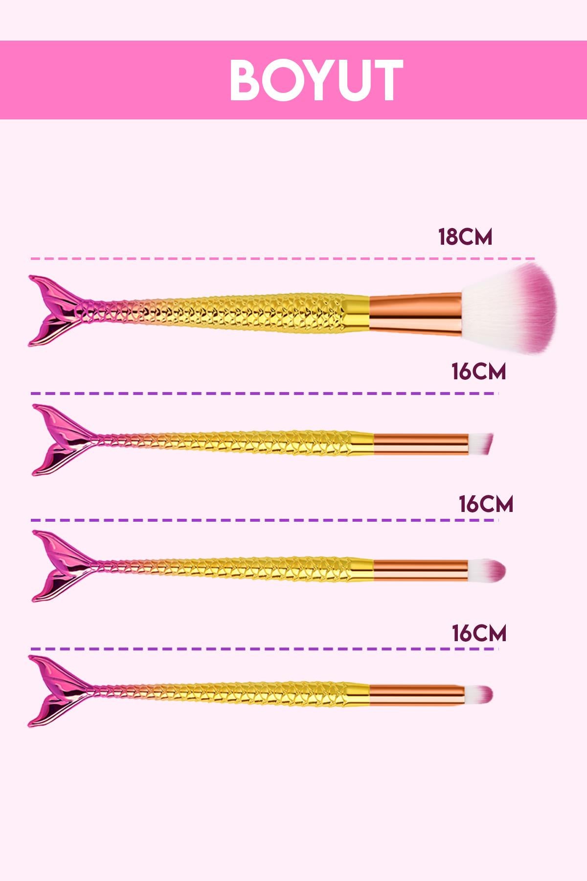 4'lü Balık Makyaj Fırça Seti Sarı ve Pembe