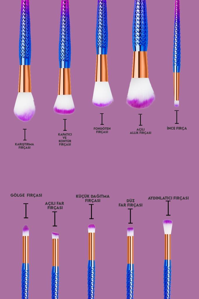 10'lu Balık Fırça Seti Koyu Pembe-Koyu Mavi