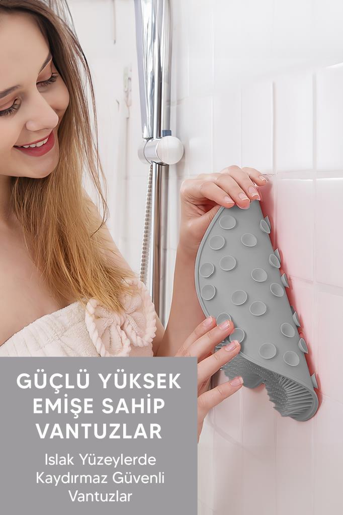 Vantuzlu Banyo Fırçası Ve Masaj Pedi Gri