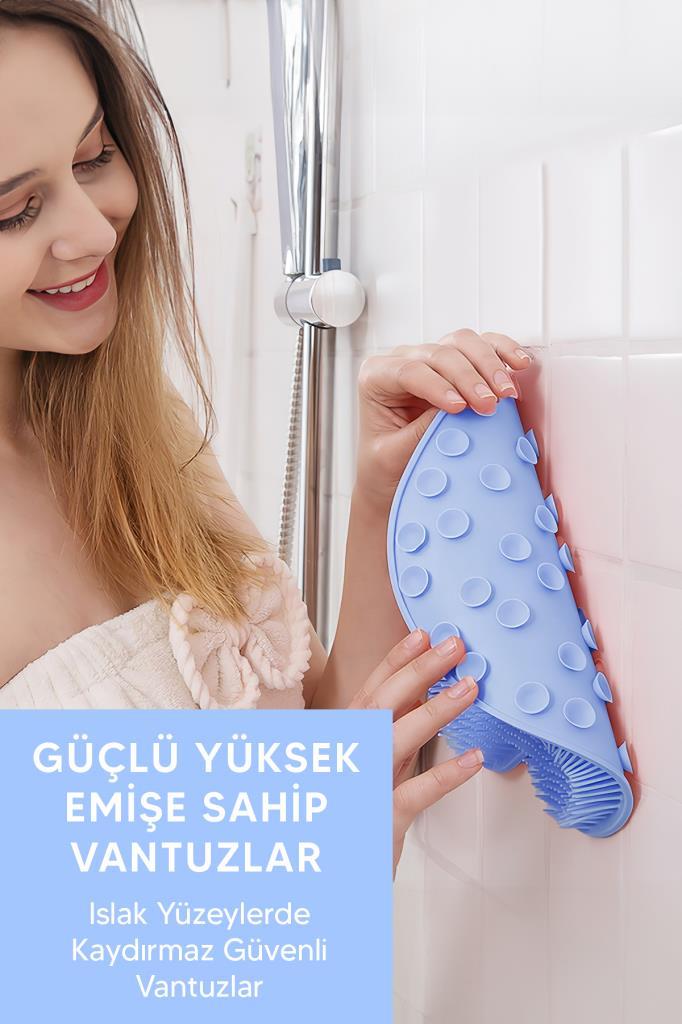 Vantuzlu Banyo Fırçası Ve Masaj Pedi Mavi