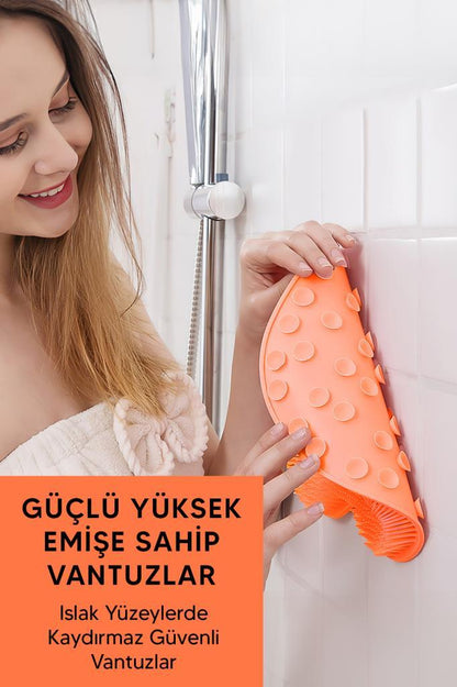 Vantuzlu Banyo Fırçası Ve Masaj Pedi Turuncu