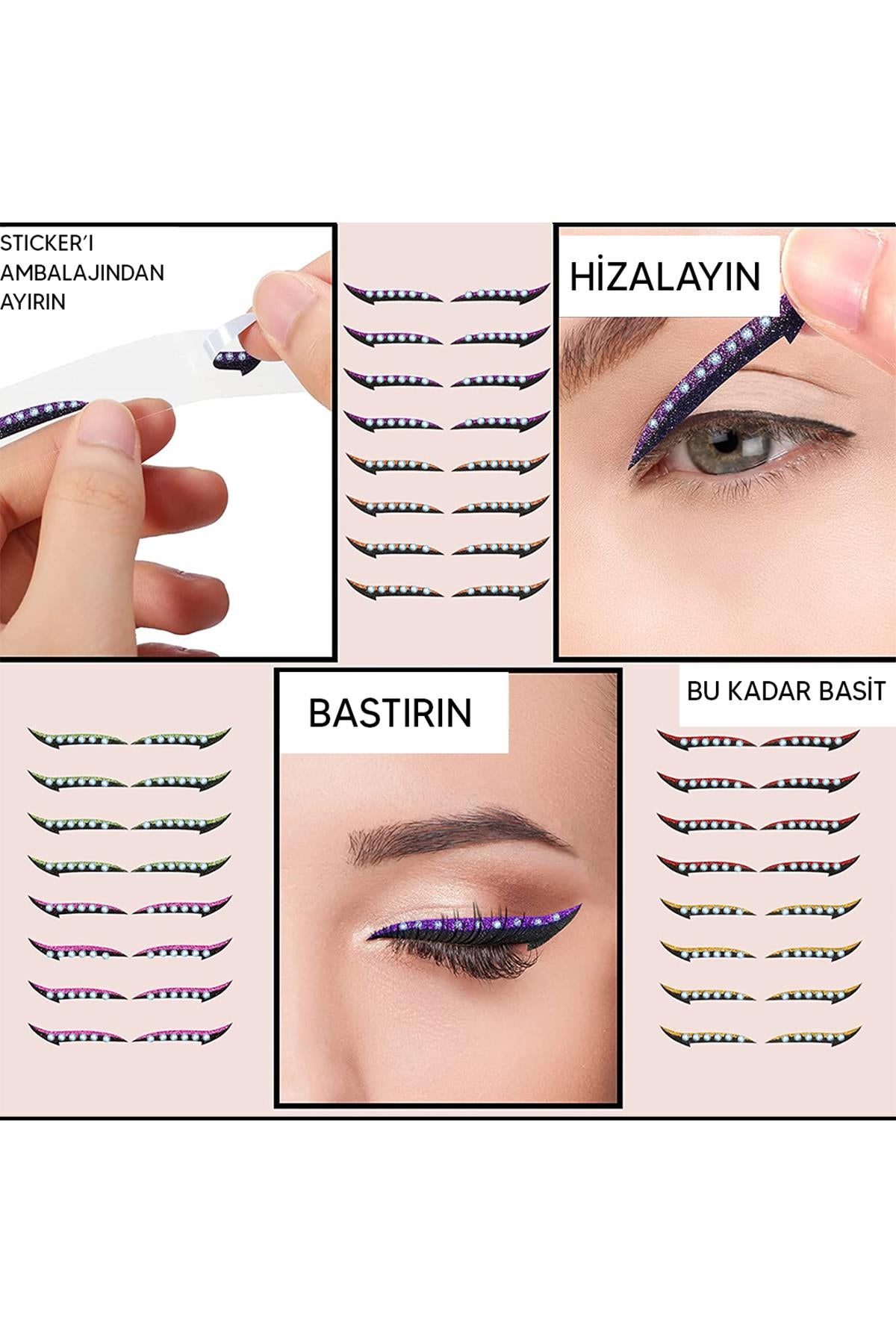 8'li Paket Taşlı Yapışkanlı Eyeliner