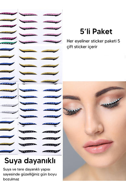 8'li Paket Taşlı Yapışkanlı Eyeliner