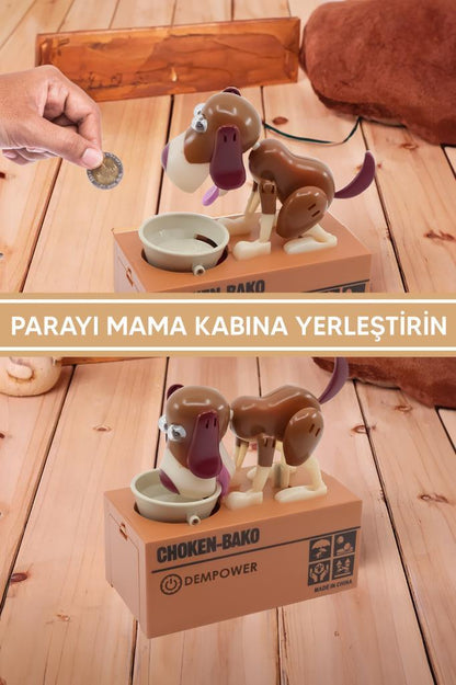 Para Yiyen Köpek Kumbara Kahve-Beyaz